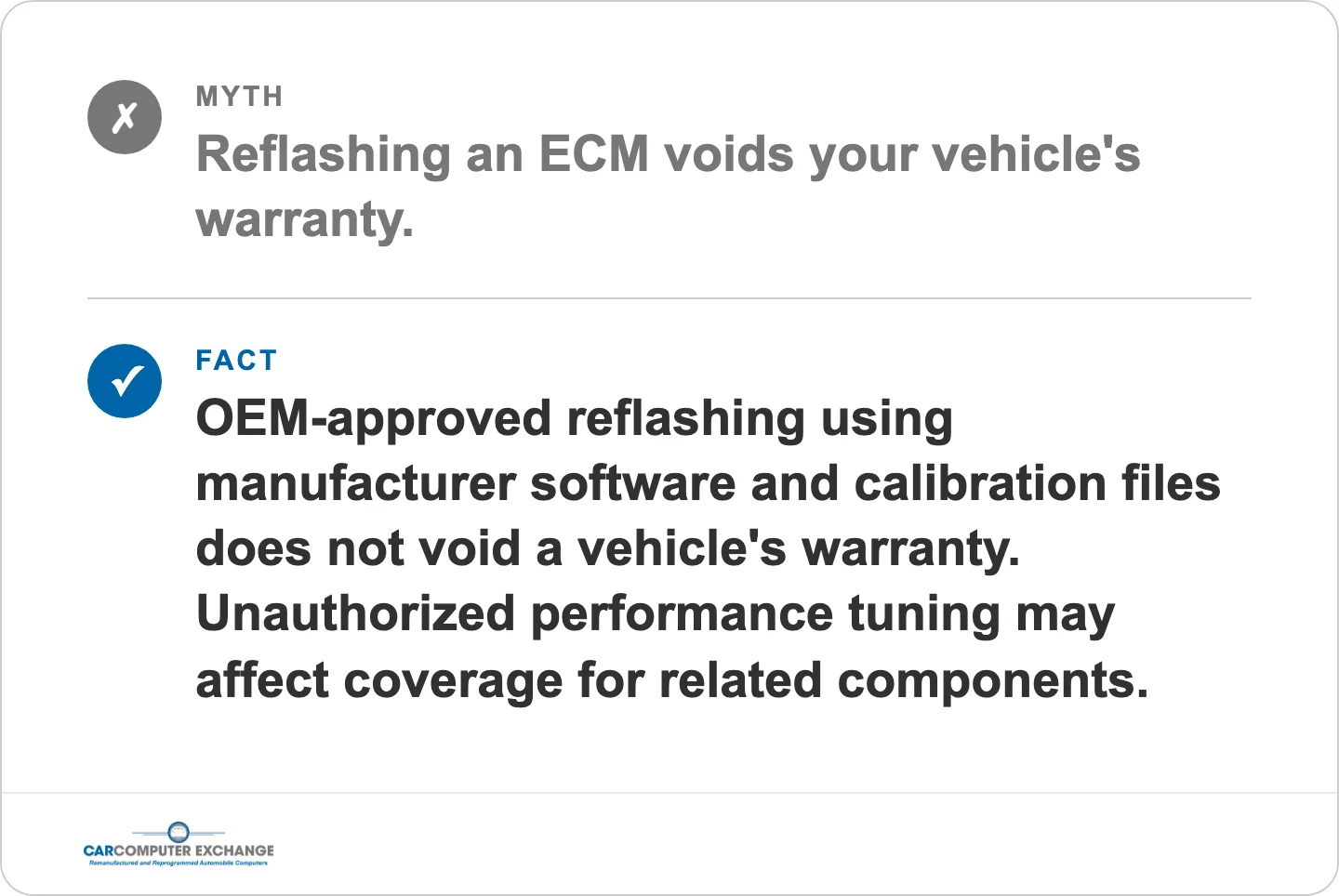 Myth versus fact: OEM-approved ECM reflashing does not void your vehicle warranty