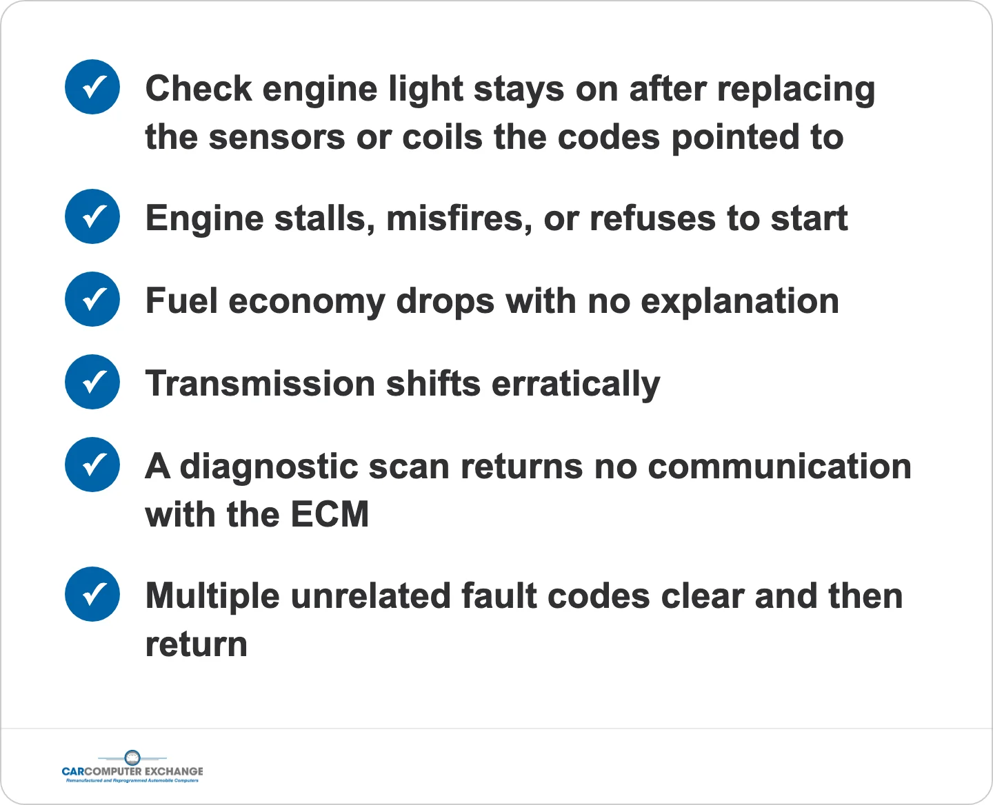 Checklist of symptoms that point to a failed ECM
