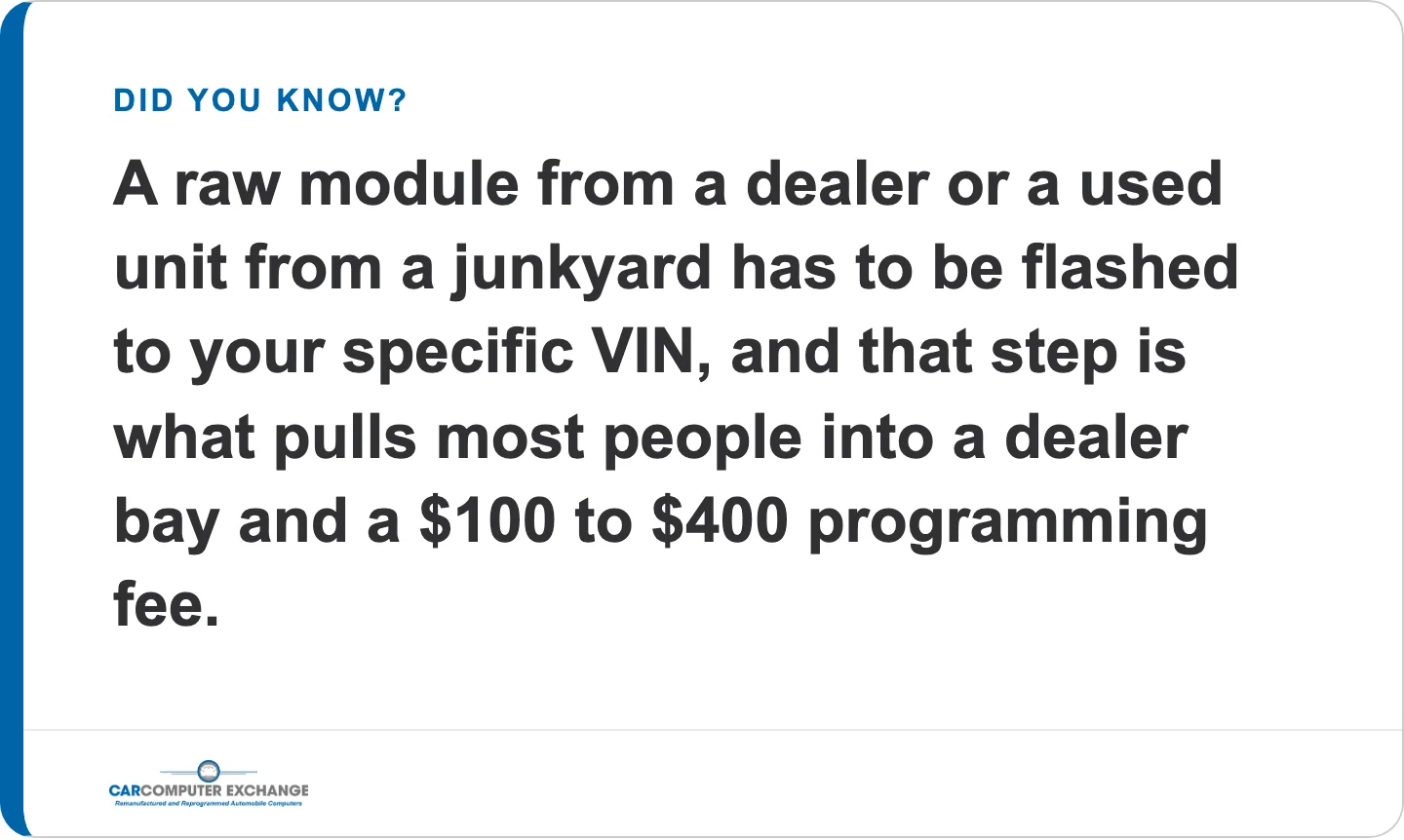 Callout: dealer programming fees run $100 to $400 on top of the part